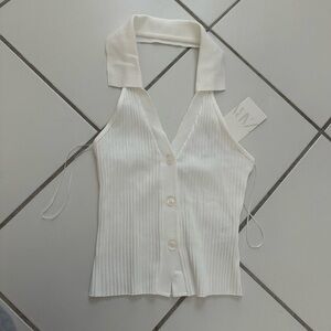 White Ribbed Sleeveless Top